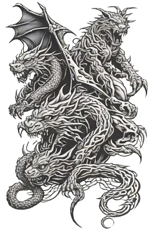 Dragon And Grim Reaper And Tiger Emerging