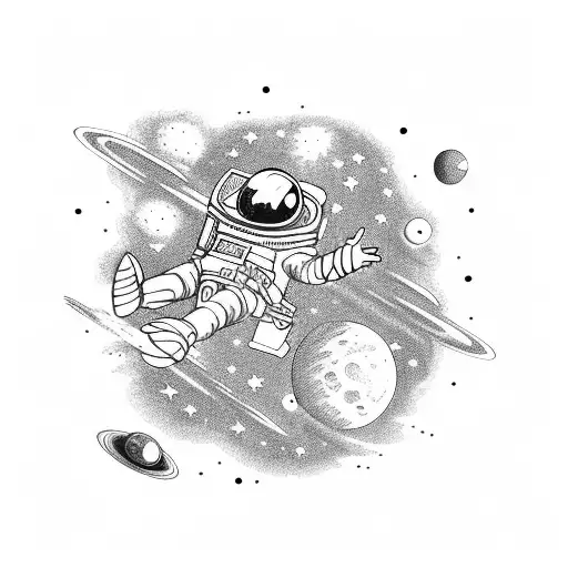 Astronaut Exploring A Galaxy Made Of Mushrooms