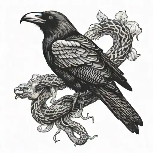A Giant Crow With A Snake Wrapped Around Its Beak