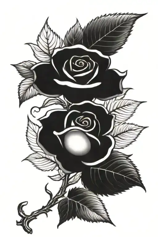 Rose With Stem That Leads Into Branches With Leaves