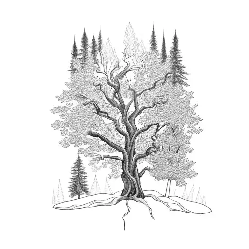 A Blackwork Tattoo Of A Majestic Tree Symbolizing Your Passion For Forest Engineering