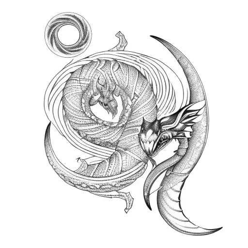 A Mystical Cobra Coiled Around A Crescent Moon