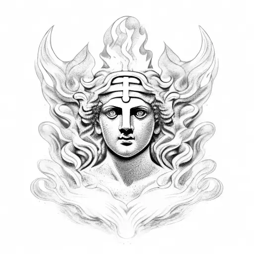 Ancient Greek Statue With Fire Earth Wind Water Tattoo Design With Th