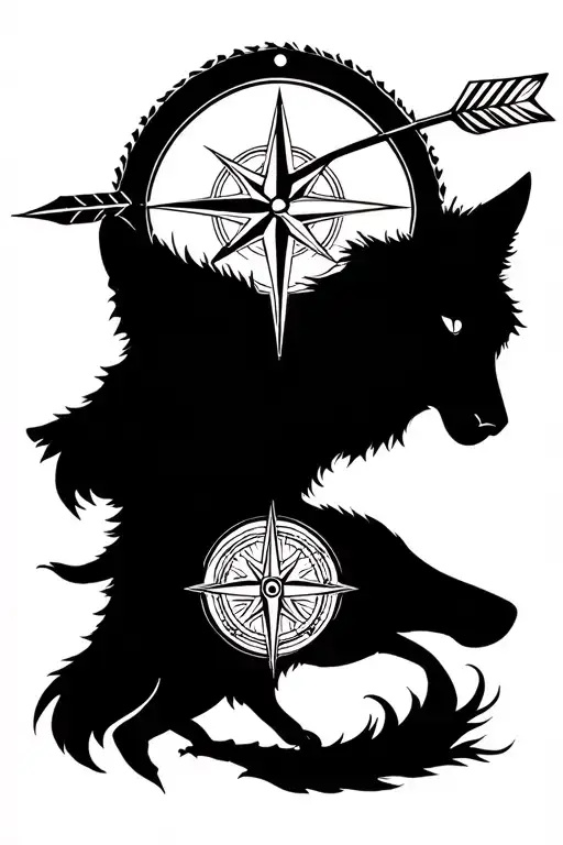 Compass With An Arrow And A Wolf