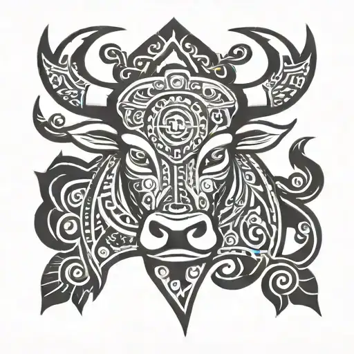 Simple Bull Head Polynesian With 3 Stars And Sun Front View