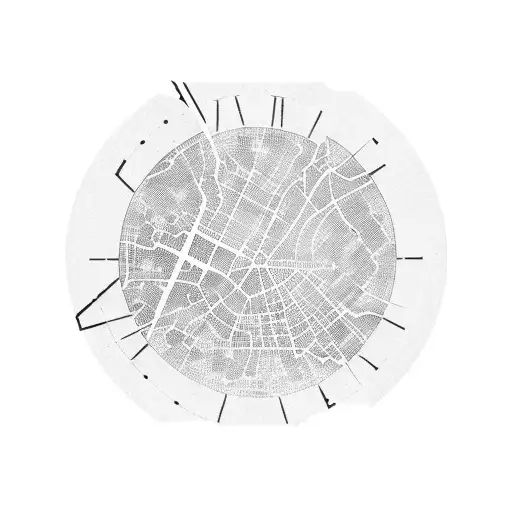 A Dotwork Tattoo Of A Map Of Zagreb With A Money Symbol Marking A Significant Location