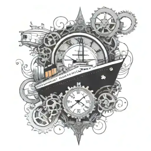 A Clock With Intricate Gears And Titanic Sinking In The Background