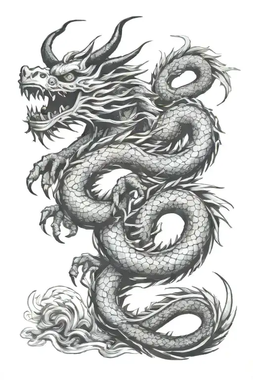 Japanese Dragon With Hieroglyphs