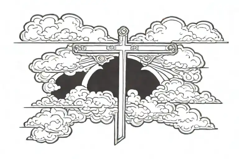 White Christian Cross And Clouds