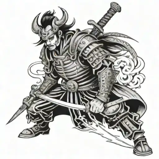 A Fusion Of A Traditional Japanese Samurai Warrior And A Heavy Metal Guitarist