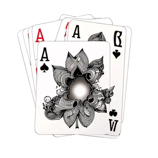 Four Playing Cards With Bullet Hole In One Card