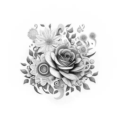 A Chaotic Arrangement Of Flowers And Music Notes Intertwined With A Microscopic View Of Cat Cells