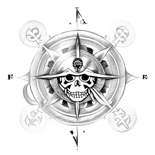 Pirate Coin With Compass And Skull