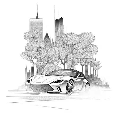 A Sleek Sports Car Speeding Through A City Skyline Inspired By An Anime
