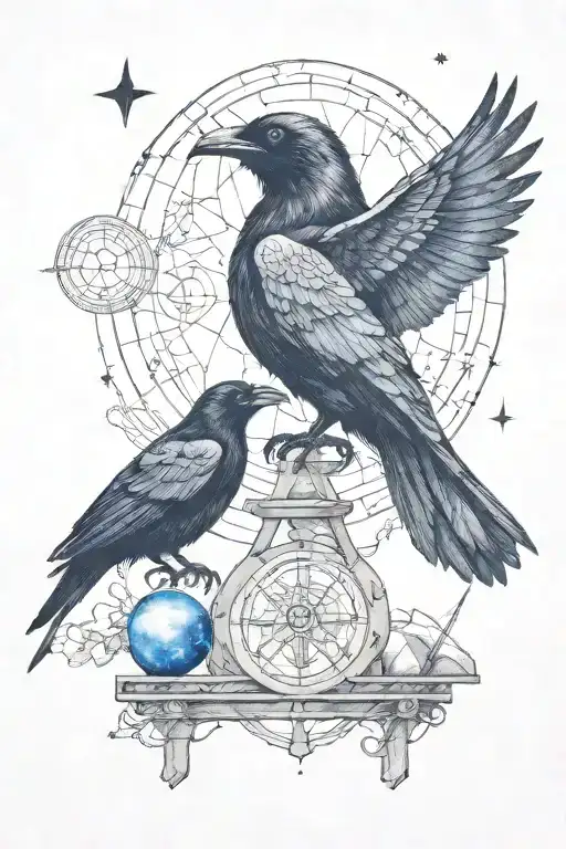 Raven Perched Dna And God Reaching Towards The Stars