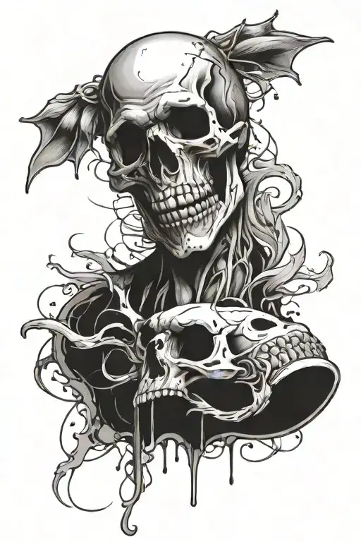 Fore Arm Tatoo Of A Skull With A Half Cut Off Smiling Mask