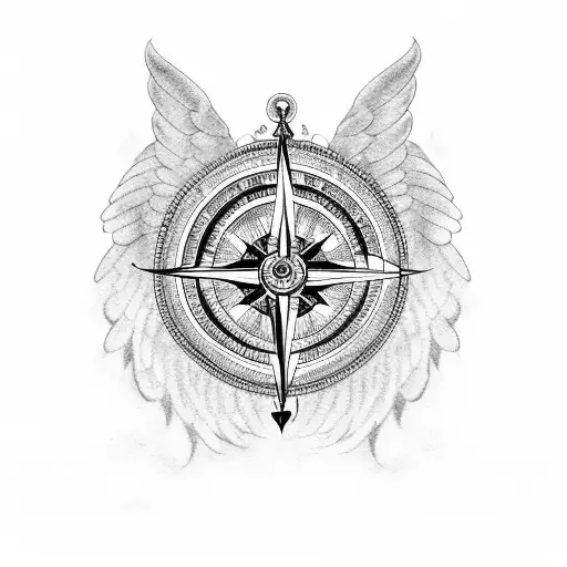 An Angel With No Halo Holding A Compass Above Water