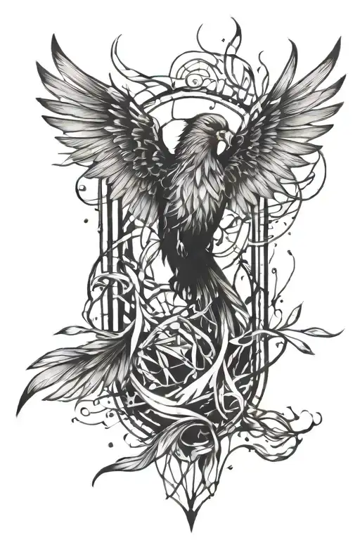 Phoenix And Shattered Glass In Background