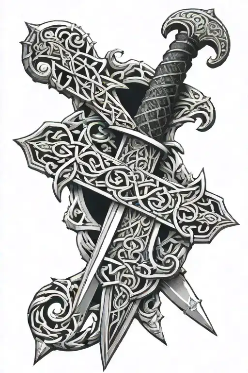 Ancient Sword With Intricate Celtic Knotwork Intertwined