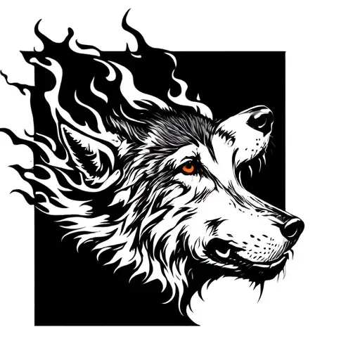 Wolf Howling Flames Behind Ear