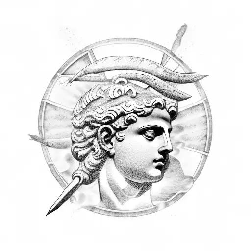 Ancient Greek Statue With Fire Earth Wind Water Tattoo Design With The