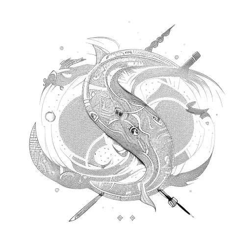 A Pisces Zodiac Sign Integrated With A Supervisor's Tools Against A Backdrop Of A Vibrant Sunset