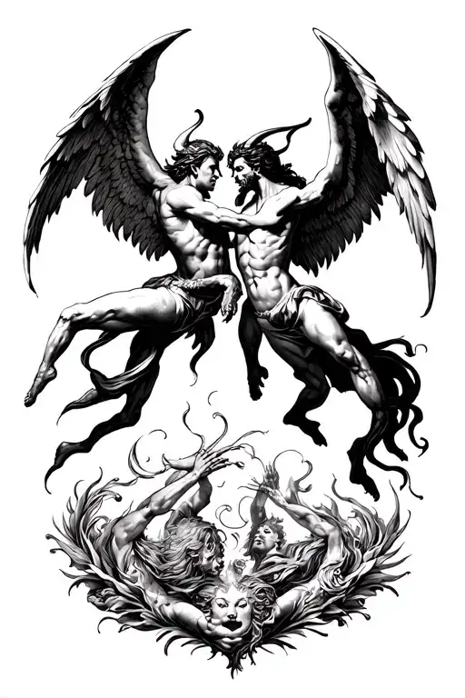 Biblically Accurate Angel And Demon Fighting Each Other