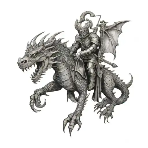 A Fierce Dragon Being Slayed By King Arthur With A Detailed Helmet On His Head