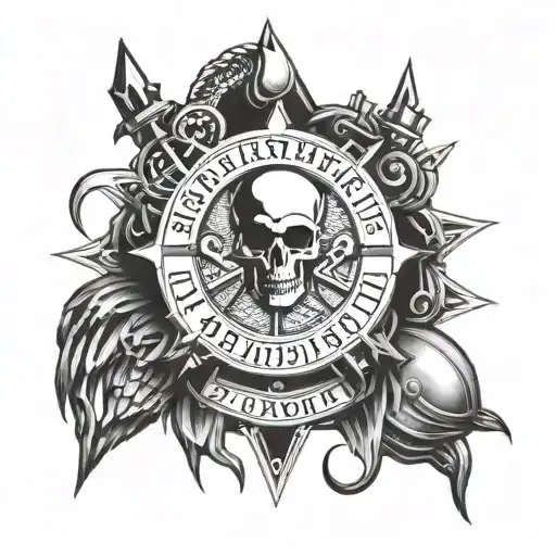 Design A Tattoo Featuring A Detailed Eod Badge Surrounded By Rammstein Lyrics And Military Symbols