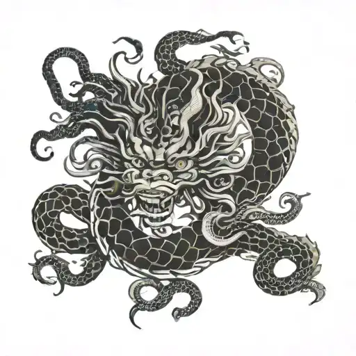 Medusa Head Chinese Dragon Wrapped Together Symbolizing The Client's Love