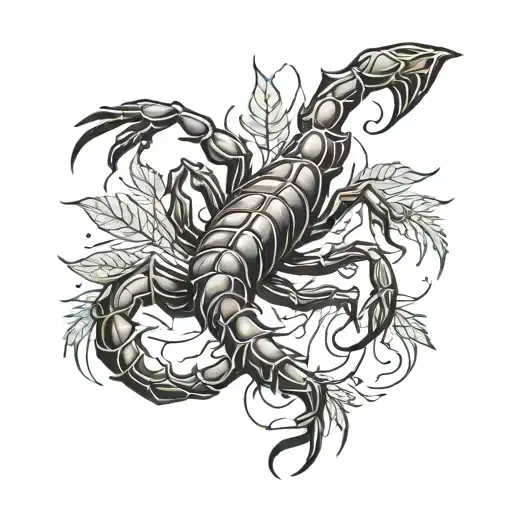 A Scorpion Made Of Intertwining Cannabis Leaves And Flames