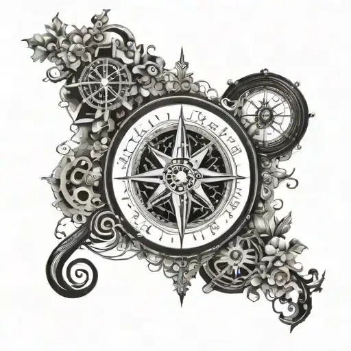 A Mystical Compass Surrounded By Musical Notes And Anime-inspired Characters