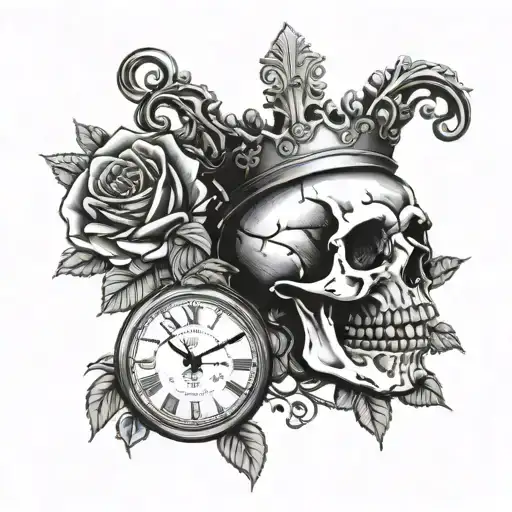 Clock Money Skull Roses Crown
