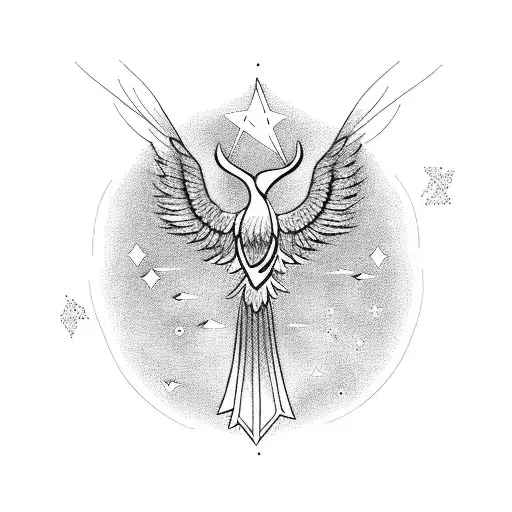 Phoenix Silhouette Surrounded By Celestial Constellations