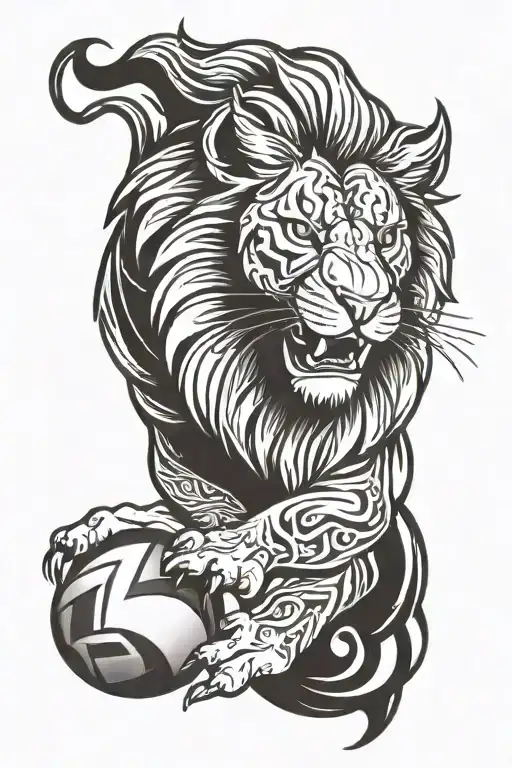 A Tribal Lion Design With A Rugby League Ball In Its Mouth