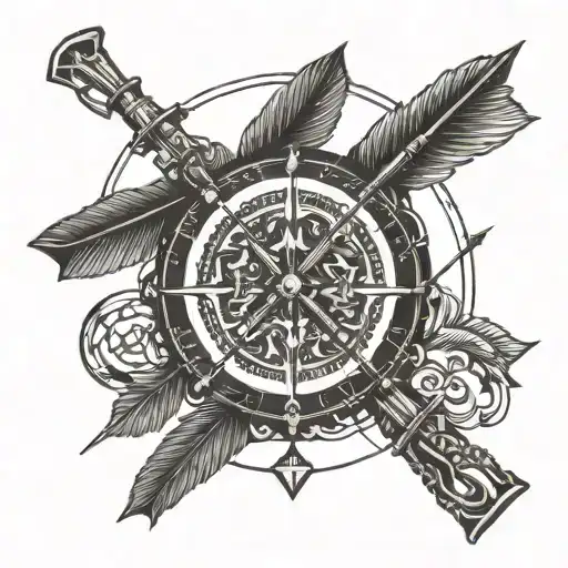 Crossed Fishing Rods And Arrows Symbolizing Hunting