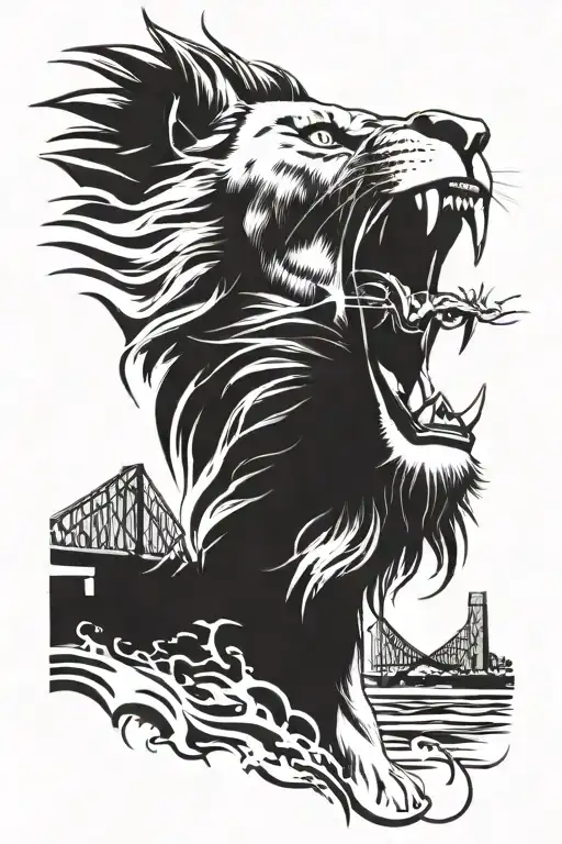A Lion Roaring In Front Of The Sydney Harbour Bridge