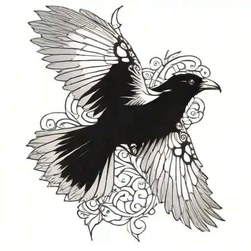 Long Scary Magpie With Womanly Butterfly Wings