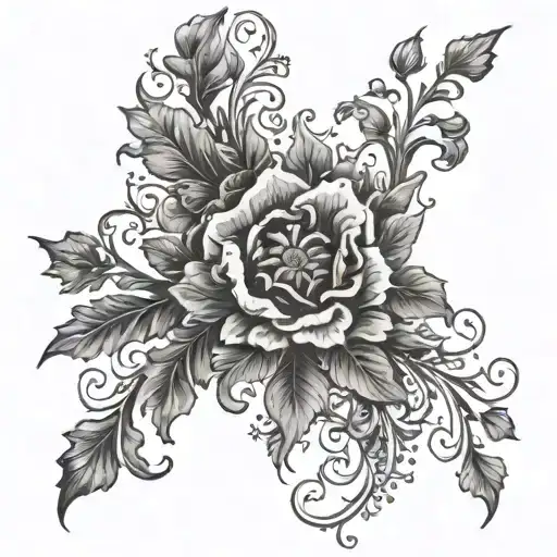 Incorporate Baroque Floral Motifs Into A Tattoo Design Of A Person Interacting With Nature
