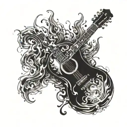 Incorporate Musical Notes And A Guitar Into A Design Representing The Element Of Fire