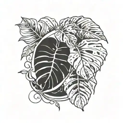 Monstera Leaves Forming The Shape Of A Crescent Moon