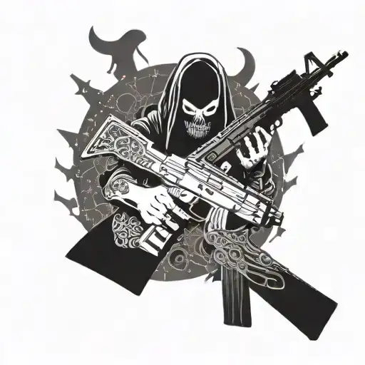 A Demonic Creature Holding A Ak-47 With A Psychedelic Space Backdrop