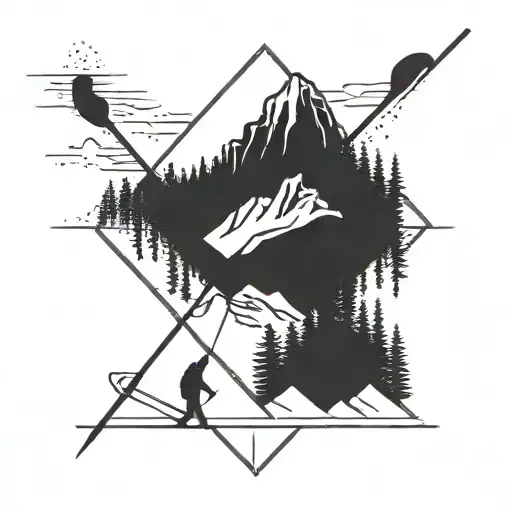 A Minimalist Geometric Design Incorporating Ski Poles And A Mountain Peak