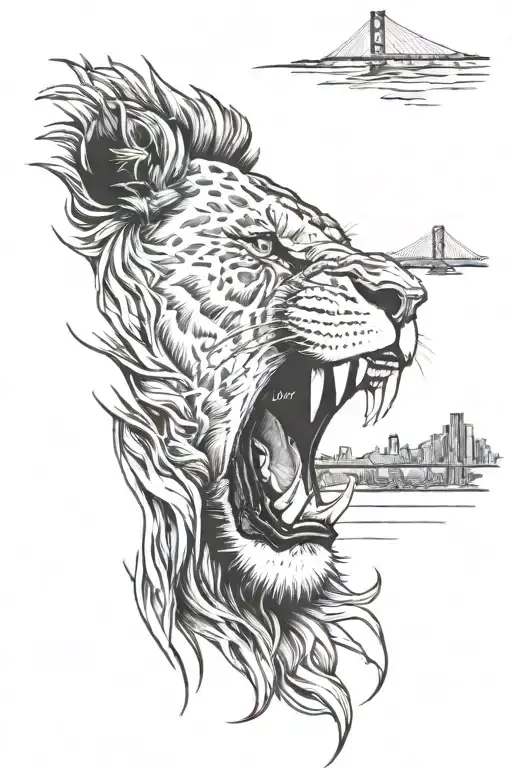 A Lion Roaring In Front Of The Sydney Harbour Bridge