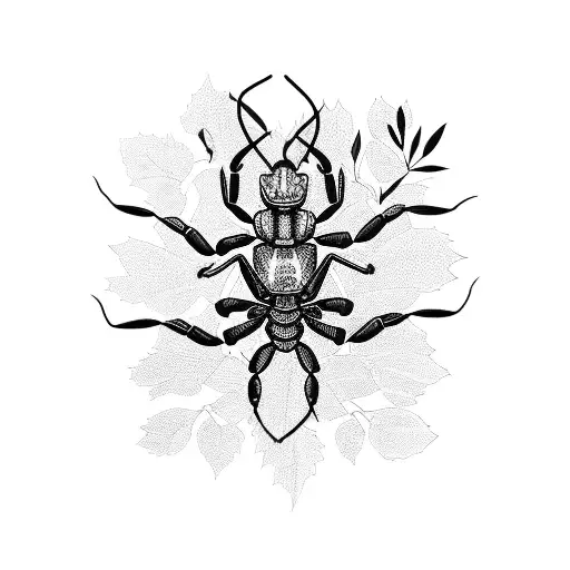 A Scorpion Resting On A Leafy Branch With Delicate Floral Details