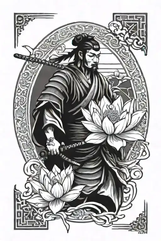 Samurai With Lotus Flower