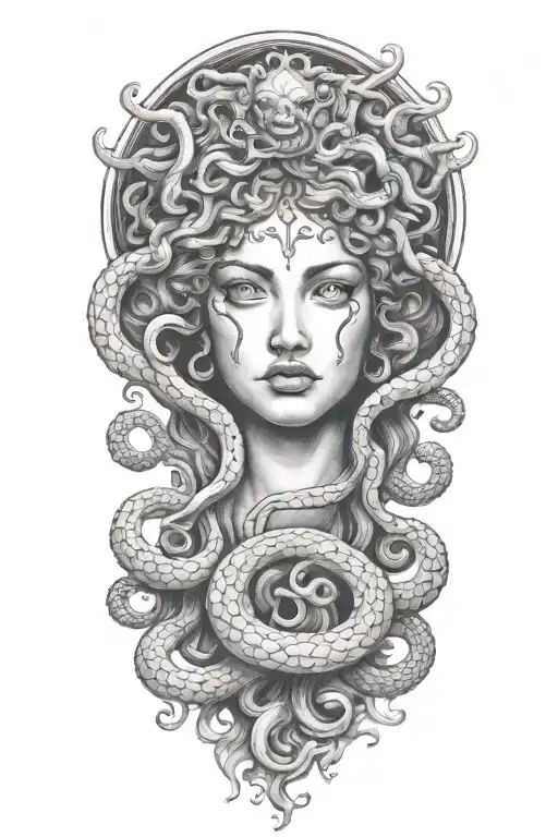 Medusa Baring Fangs With Classic Greek Symbolism And Stoney Eyes