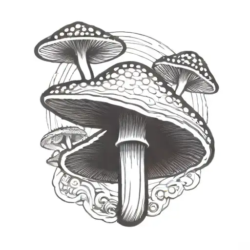 A Blackwork Tattoo Of A Psychedelic Mushroom Morphing Into A Clutch Logo