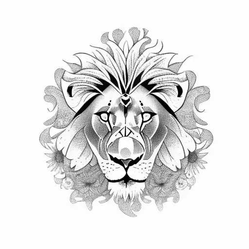 A Lion With A Mane Made Of Blooming Flowers