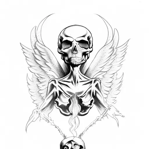Half Angel Half Devil With Spread Arms And A Skull For A Head